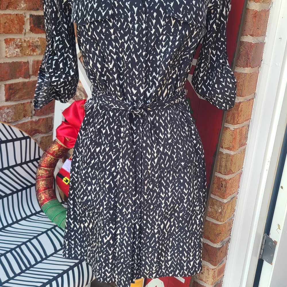 Express Black and White Long Sleeve Dress